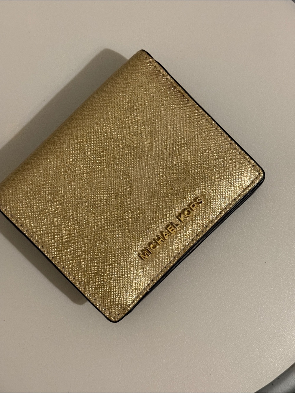 Michael Kors Metallic Gold Men's Card Holder Wallet - Picture 2 of 4